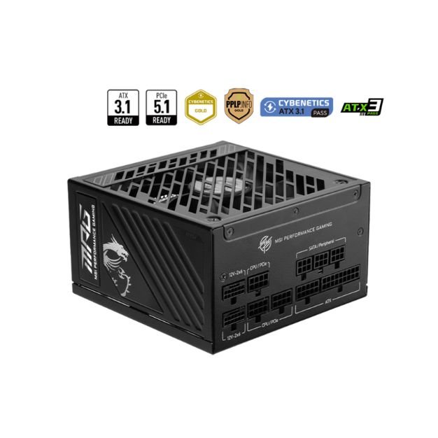 MSI MPG A1000GS PCIe 5.0 Fully Modular 1000W Power Supply – 80 PLUS Gold, Zero Fan Mode, FDB Cooling, Black MSI MPG A1000GS PCIe 5.0 Fully Modular 1000W Power Supply – 80 PLUS Gold, Zero Fan Mode, FDB Cooling, Black